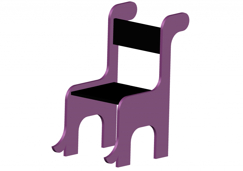 Modelo de una silla con silueta de dinosaurio.